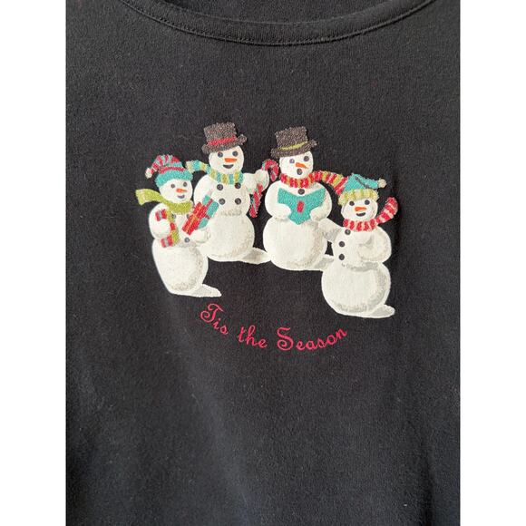 Liz Claiborne Cotton Tis the Season Christmas Caroling Snowman Long Sleeved Top - Picture 2 of 3